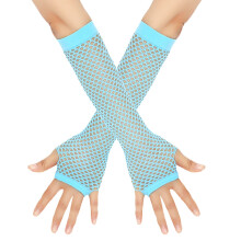Fashion Halloween Gloves For Women And Men Ladies Girls Long Fingerless Fishnet Lace High Elasticity Gloves,Blue