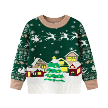 Gebreide kersttrui voor jongens en meisjes met schattige print, ronde hals, warm en comfortabel voor de herfst en winter, geschikt voor kinderen van