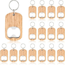 16Pcs Wooden Keychain Bottle Opener Blanks Wood Engraving Bulk Key Chain Unfinished Key Tag for Party Favors DIY Gift