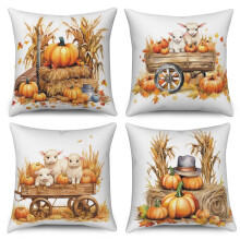 Lot de 4 taies d'oreiller Pbobriich Thanksgiving, 40 x 40 cm, motif citrouille et récolte d'automne, pour canapé ou fauteuil.