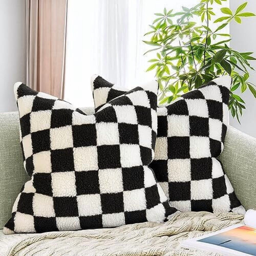 Fodere decorative per cuscini in pelliccia sintetica a quadri neri