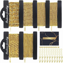 ZLC18k Gold Necklace & Bracelet Chains for DIY Jewelry Making – 39.3ft (6 Rolls, 6.5ft Each), Includes Jump Rings, Lobster Clasps, Connectors