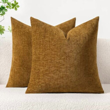 Pack of 2 Couch Throw Pillow Covers 20x20 Inch Soft Mustard Chenille Pillow Covers for Sofa Living Room Solid Dyed Pillow Cases