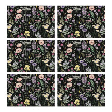 Flax Placemats Set of 6, Heat Resistant Floral Design