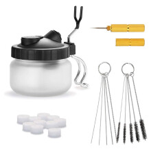Airbrush Cleaning Kit - Glass Cleaning Pot, Filters, Scraper Needle, Tube Brushes