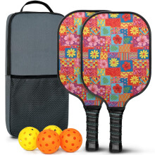 Floral Fiberglass Pickleball Paddles Set with 2 Balls & Bag – Compatible with Indoor/Outdoor Play