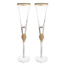 Set di 2 Bicchieri da Vino In Cristallo con Bordo Dorato, Eleganti Bicchieri da Champagne con Stelo Lungo e Decorati con Diamanti, Regali di Bicchieri