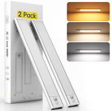 Lot de 2 lampes LED rechargeables USB à 34 LED pour sous-meuble, avec détecteur de mouvement et bande magnétique, compatibles avec dressing et
