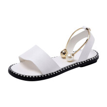 Sandals Women Flat Slippers Open Toe Pearl Comfy Beach Roman Shoes Flip Flop 36 White
