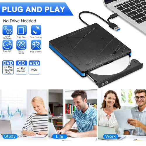 Φορητή εξωτερική μονάδα CD/DVD USB, μονάδα εγγραφής με φόρτωση δίσκου για 1