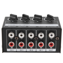 4-Kanaals Stereo-Audiomixer Ondersteuning RCA Ingang en -Uitgang Passieve Stereomixer met Aparte Volumeregelaars