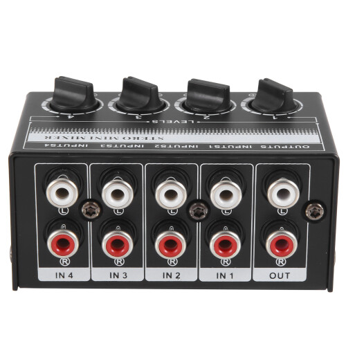 4 Channel Stereo Audio Mixer Support RCA Input and Output  Passive Stereo Mixer with Separate Volume Controls