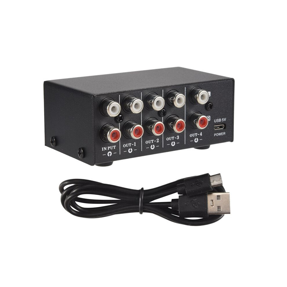 1 In 4 Out Stereo Signal Source Splitter Audio Frequency Signal Distribute Device Non Consumption Output Rca Interface 6031002584506