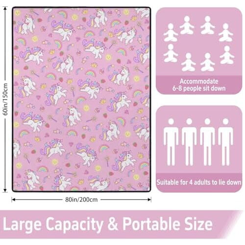 Πολύ μεγάλη κουβέρτα πικνίκ Pink Unicorn 60"x80" – Αδιάβροχη, ανθεκτική στην άμμο, 2