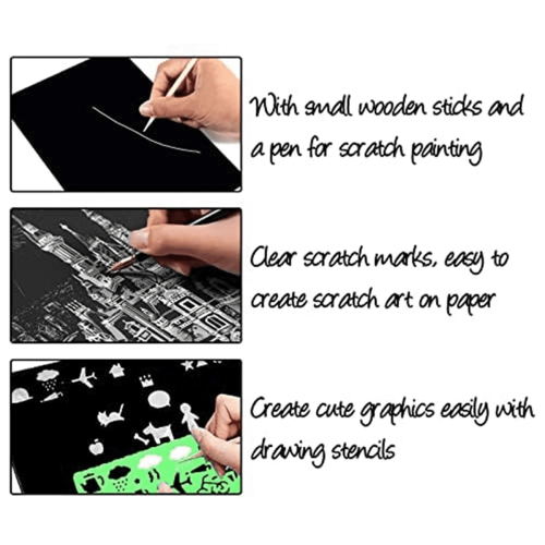 Scratch Art Paper Set – 50 Black A4 Sheets with Styluses 2