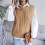 Women's sleeveless sweater vest khaki solid 3