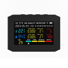 Air Quality Monitor Indoor, Air Quality Detector with Date Display and Alarm Clock, CO2 Monitor Black
