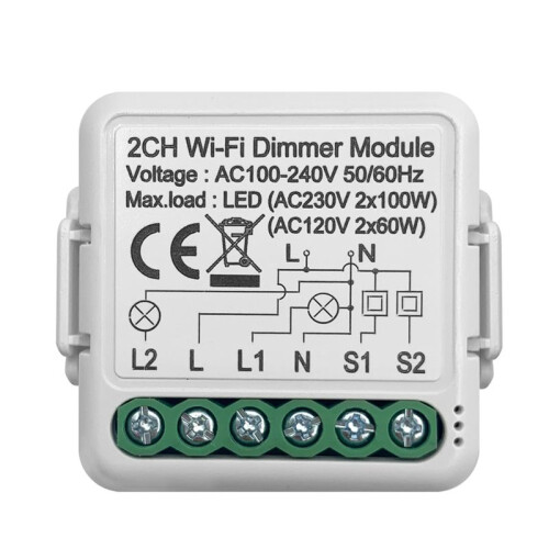 Tuya Wifi  Dimmer  Module 10A Support 2 Way Control 2 Gang Compatible for  Home Alexa  Life App