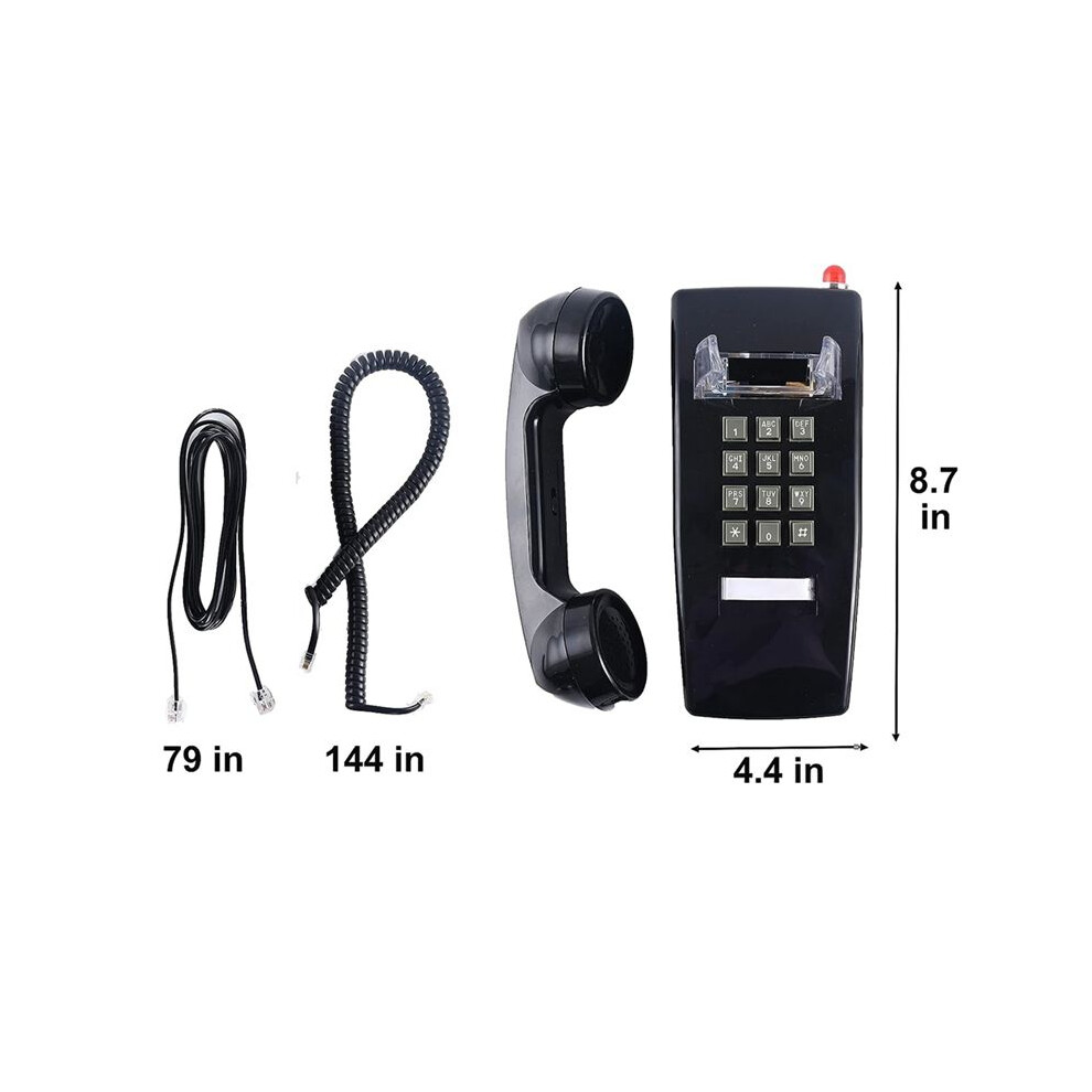 Classic Wall Phones For Landline With Mechanical Ringing, Single 2554 Wall Telephone With Voicemail Indicator, Black 4711359367749