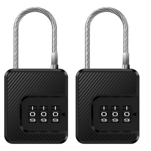 Cadeado de Segurança com Combinação de 3 Dígitos e Cabo de Aço Flexível, para Malas de Viagem e Bolsas (Pacote com 2)