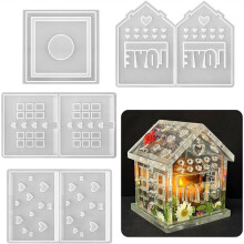 Molde de Silicone 3D para Porta-Velas em Formato de Casa com Corações, Ideal para Resina Epóxi.