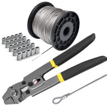 Kit de Ferramentas para Crimpagem de Cabos de Aço, com Cabo de Aço Inoxidável de 165 Pés (Núcleo de 7x7 Fios), 100 Terminais de Cabo com Anel de