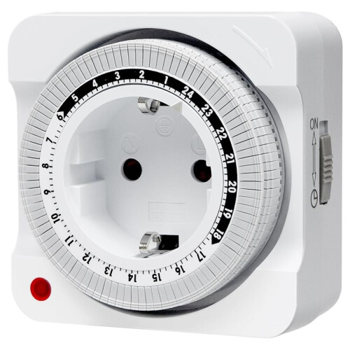 Mechanical Timer Socket for Seasonal Lighting, 24-Hour Analog Control with 96 /Off Programs EU Plug