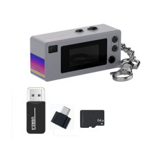 Keychain Thumb Camera 1080P HD Video Recording with 64G Card 130 Degree Wide Angle Lens LCD Display Screen Gray