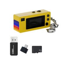 Câmera de Polegar para Chaveiro com Gravação de Vídeo HD 1080P, Cartão de 64 GB, Lente Angular de 130 Graus e Tela LCD, Cor Amarela.