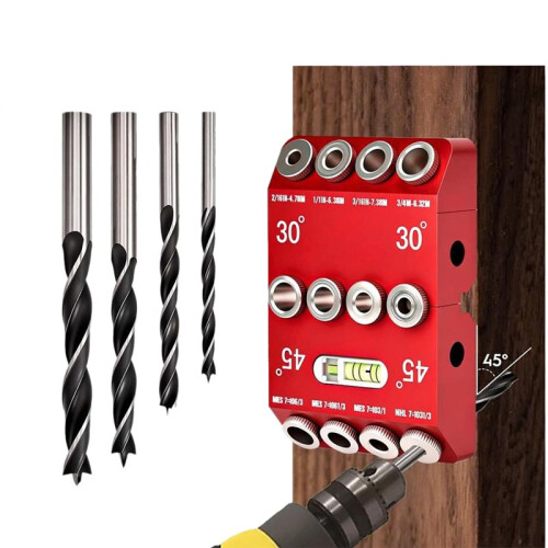 Multi Angle Drill Guide Jig 30 45 90 Degree with 4 Drill Bits,Portable Drill Guide for Straight Hole and Angle Hole