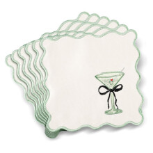 6 Pcs Cocktail Napkins Cloth Scalloped Embroidery A Bit Older Party Supplies 6"X6" Washable Polyester Satin Cloth