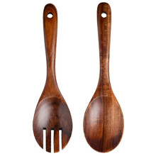 2Set Wooden Large Spoon Fork Cutlery Set Japanese Style Long Handle Serving Salad Scoop Dinnerware Set Kitchen Utensil