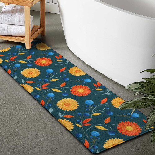 Χαλί μπάνιου Pioneer Flower Floral, αντιολισθητικό χαλάκι μικροϊνών με επένδυση από 1