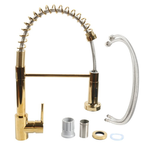 Faucet W/Pull Down Sprayer Spring-Loaded Pull-Out Brushed for RV Kitchen Faucets Hot and Cold Dual-Use Rotating Faucet