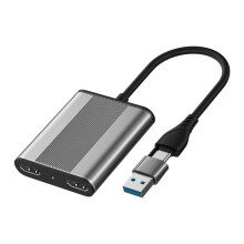 4-in-1 Type-C Docking Station to Dual -Compatible + USB 3.0 PD Adapter Cable C HUB Converter Screen Mirroring Device