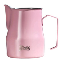 Bincoo Jarra para Espumar Café com Base Redonda, 450ml, em Aço Inoxidável Rosa com Marcações de Volume, Ideal para Cafeterias Domésticas.