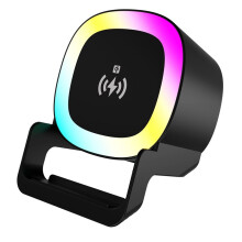 Speaker Night Light with 15W Wireless Fast Charging 4 in 1 Multifunctional Night Light for Bedroom Black