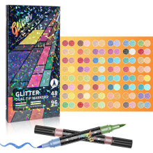 Glitter Effect Brush Markers for Doodle Writing, Dual Tip Dual Color Shimmer 96 Colors