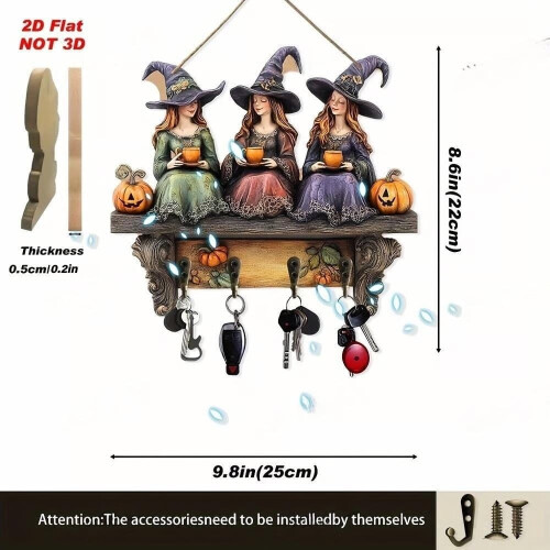 Ξύλινη Κρεμάστρα Τοίχου με Μάγισσα για το Halloween σε Μποέμ Στυλ – Κρεμάστρα 2