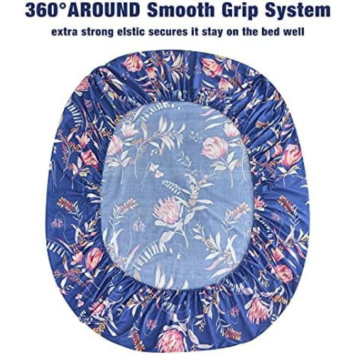 Kingsize marineblåt blomsterlagensæt, 4-delt mikrofiber 1
