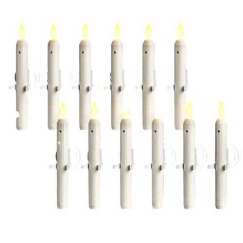 Conjunto de 12 Velas de Natal com Sensor Crepuscular, Luzes de Natal com Ventosas e Funcionamento A Bateria (LED)
