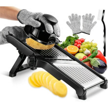 Stainless Steel Mandoline Slicer - Adjustable Food Chopper with 5 Blades & Hand Guard for Vegetables and Fruits