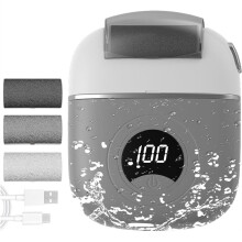 Electric Foot File Grinding Machine with LED Display, 3 Grinding Heads & 2 Speeds - Grey