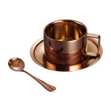 Set di Tazze da Caffè e Piattino A Doppio Strato In Acciaio Inox 304 da 200 Ml con Vassoio e Manico, Facili da Pulire B