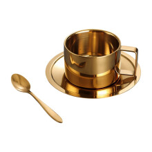 200ML 304Stainless Steel Coffee Cup Double Layer Milk Cup and Saucer Set with Tray and Handle, Easy to Clean C