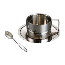 200ML 304Stainless Steel Coffee Cup Double Layer Milk Cup and Saucer Set with Tray and Handle, Easy to Clean A