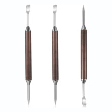 3-Pack Double-Ended Latte Art Pen, Stainless Steel Coffee Drawing Tools with Wood Handle for Espresso Designs