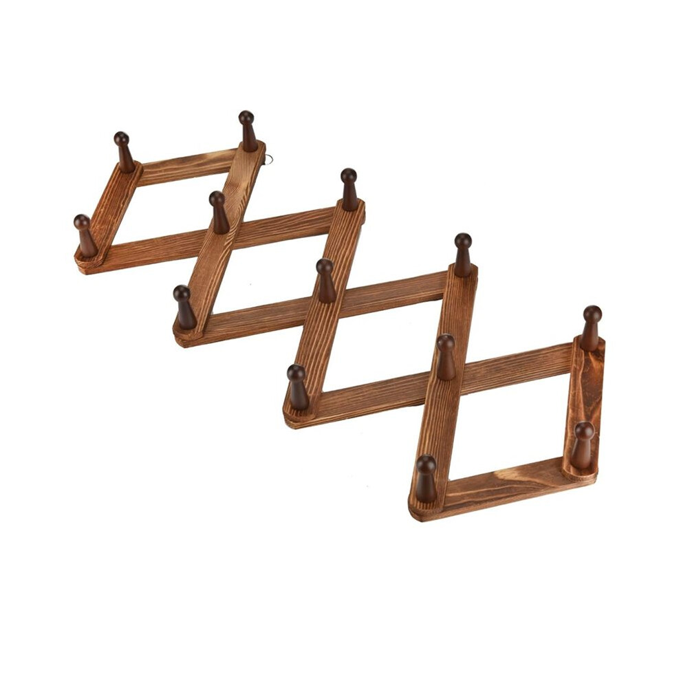 Vintage Wood Expandable Peg Rack- Multi-Purpose Accordion Wall Hangers for Hats, Coat, Mugs, Scarf, Jewelry Storage