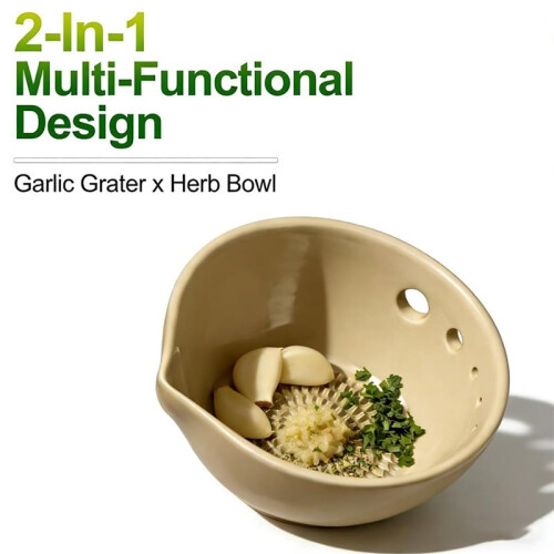 Handmade 2-in-1 Stoneware Herb Stripper and Grater Bowl, Multi-Functional Kitchen Tool with 5 Hole Sizes 1