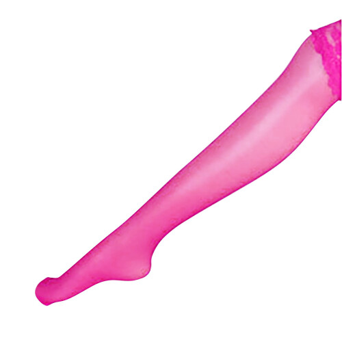 Damen-Oberschenkelstrumpfhose aus rosa Spitzenstoff mit transparentem Rand 1